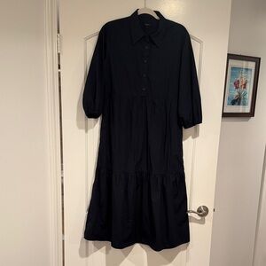 Quince Navy Blue Tiered Midi Shirt Dress